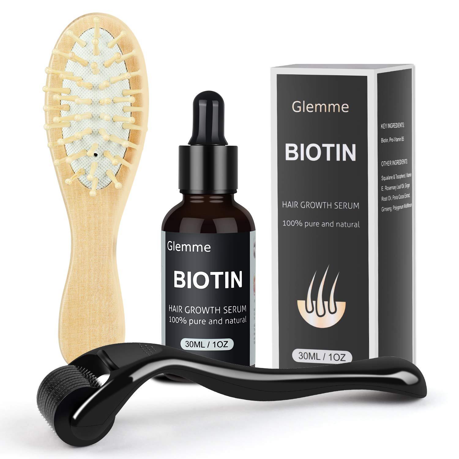Glemme Biotin Hair Growth Products Kit, Microneedle Derma Roller for ...